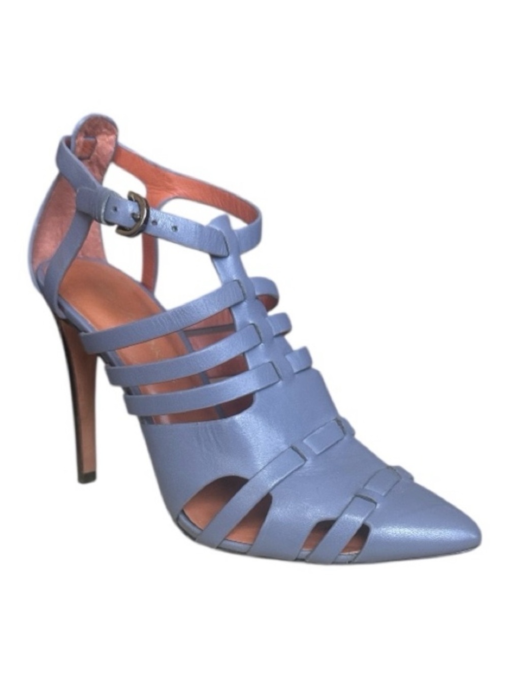Rebecca Minkoff Randi Gray Leather Pointed-Toe Stiletto High Heel Strappy Pumps